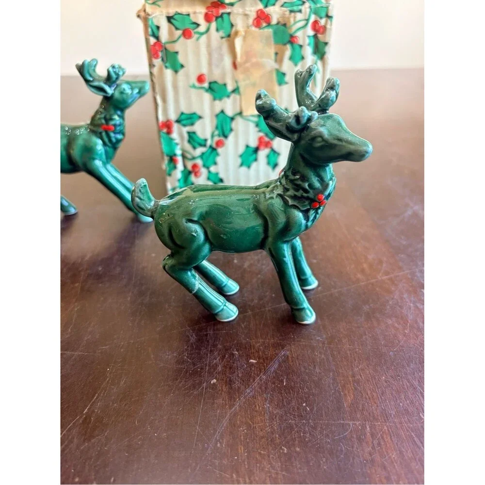 Lefton set of 2 Ceramic Reindeer in original box